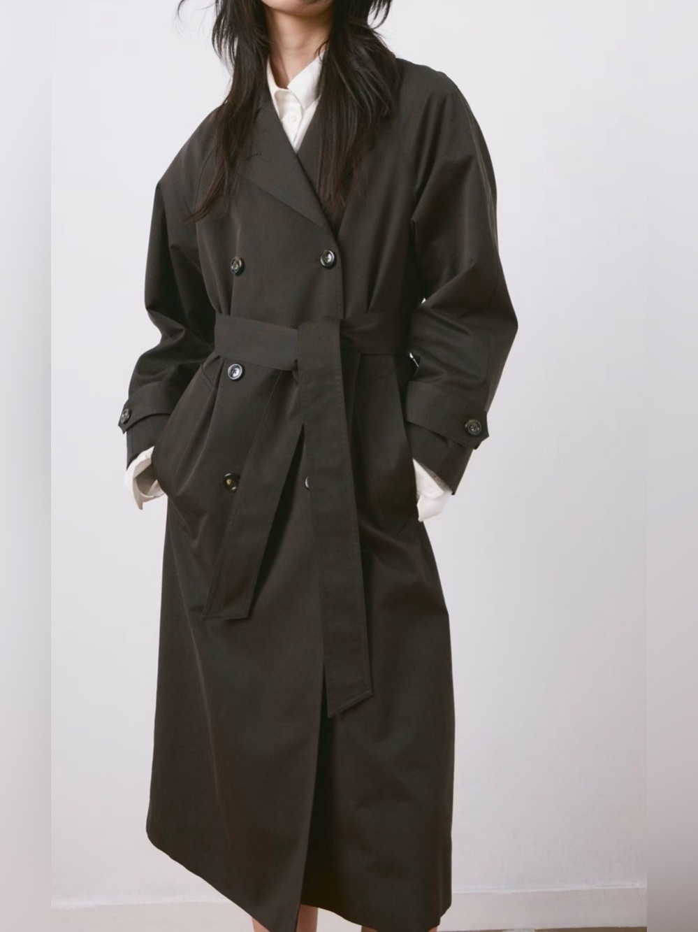 NWT MANGO Long Double Breasted Trench Coat. Size Medium. Dark olive